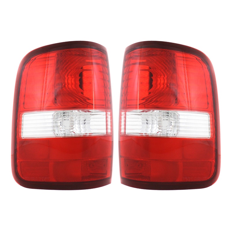 Tail Light Pair/Set for Ford F-150 2004-2006, Right (Passenger) and Left (Driver) Lens and Housing, Styleside New Body Style, Red/Clear, Excludes Harley-Davidson Model, Replacement