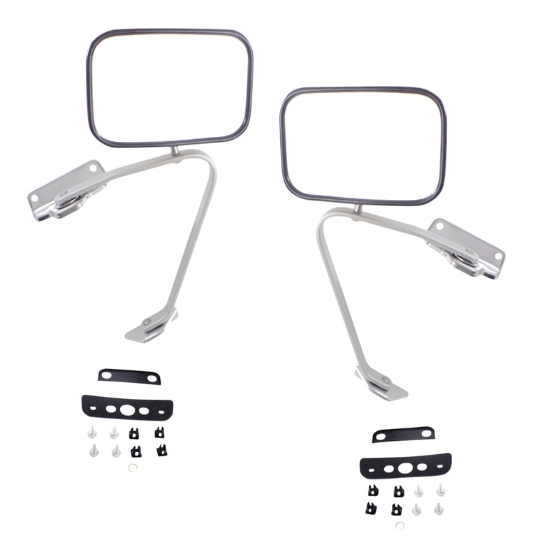 Manual Adjust Mirror Pair/Set for Ford F-Series 1987-1991, Right (Passenger) and Left (Driver), Non-Towing, Manual Folding, Non-Heated, Polished Stainless Replacement