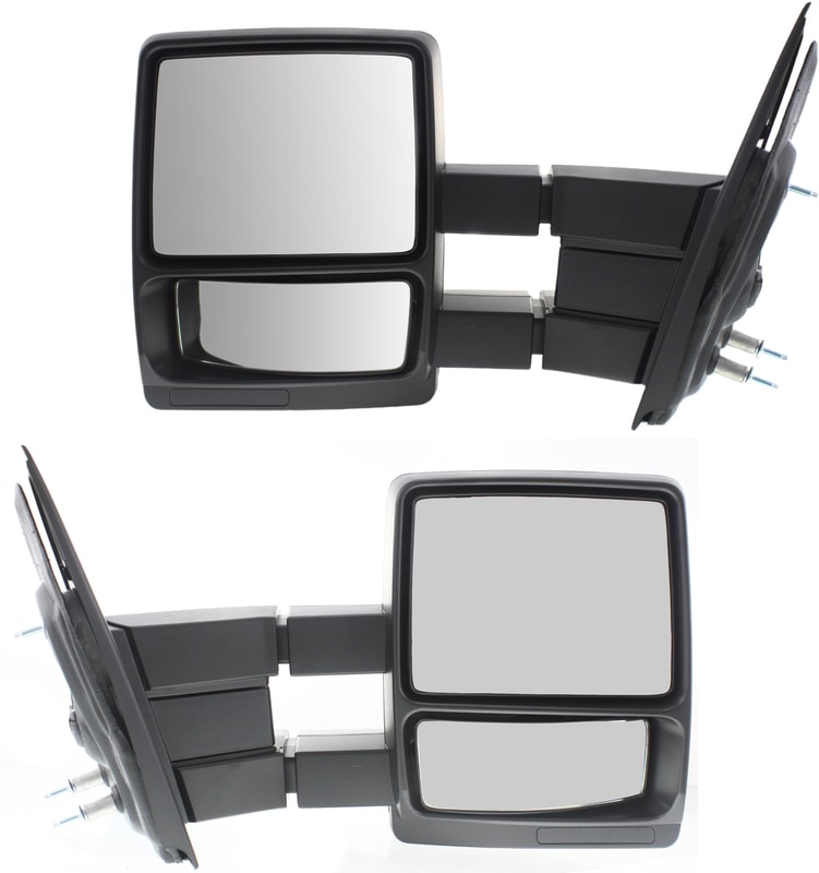 Towing Mirror Pair/Set for Ford F-150 2004-2014, Manual Adjust and Folding, Non-Heated, Textured, Without Auto-Dimming, BSD, Memory, Signal Light, Right (Passenger) and Left (Driver), Replacement