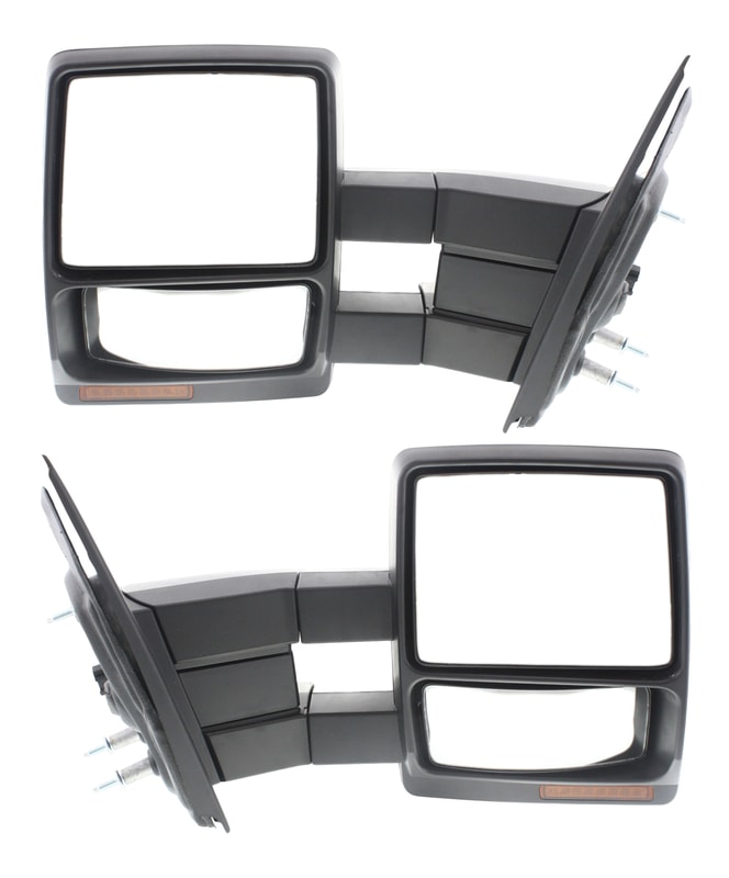 Towing Mirror Pair/Set for Ford F-150 2007-2012, Right (Passenger) and Left (Driver), Power, Manual Folding, Heated, Black Textured, without Auto-Dimming, Blind Spot Detection, In-housing Signal Light, Memory Replacement