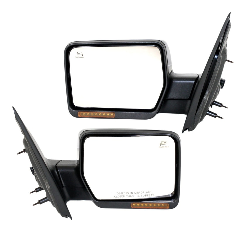 Power Folding Mirror Pair/Set for 2007-2008 Ford F-150, Right (Passenger) and Left (Driver), Non-Towing, Heated, Paintable with In-Housing Signal Light and Memory, without Auto Dimming, Blind Spot Detection Replacement