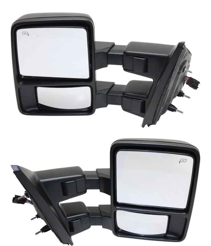 Towing Mirror Pair/Set for Ford F-150 2013-2014 Right (Passenger) and Left (Driver), Power Adjusted, Power Folding, Heated, Textured, with Memory and Signal Light, Excluding SVT Raptor Model, Replacement