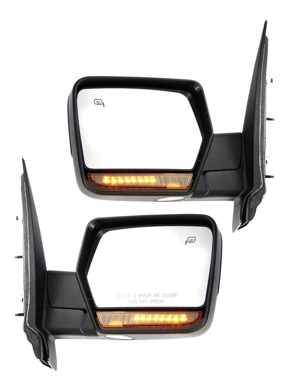 Mirror Pair/Set for 2011 Ford Expedition, Right (Passenger) and Left (Driver), Non-Towing, Power Adjustable, Non-Folding, Heated, Textured Finish, with In-Housing Signal Light and Memory, without Auto Dimming and Blind Spot Detection Replacement