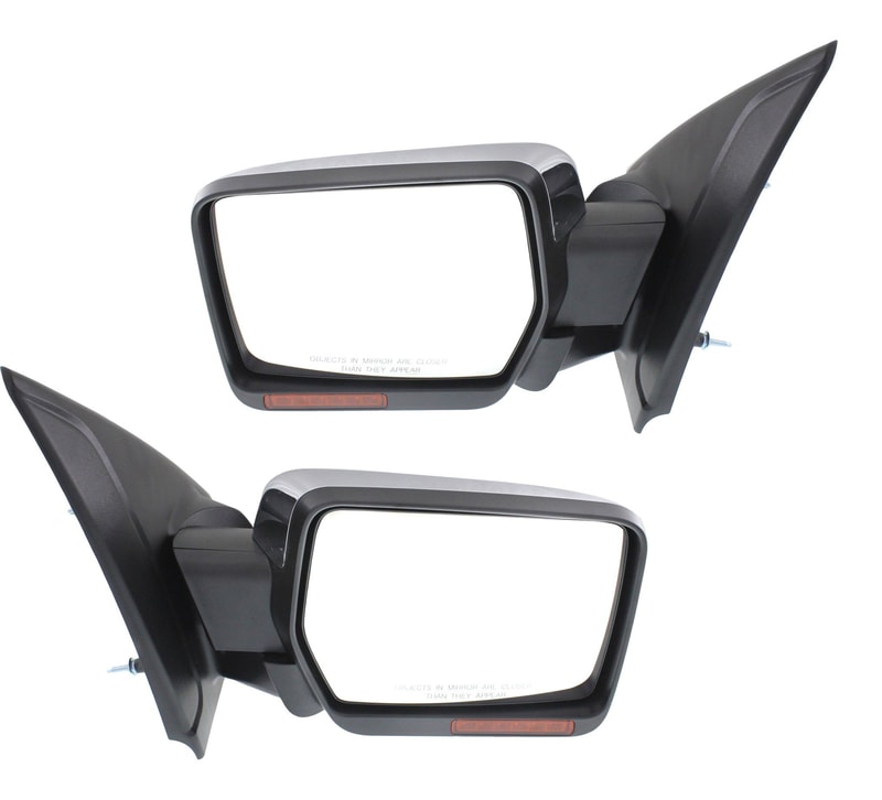 Power Folding Mirror Pair/Set for Ford F-150 2011-2014 All Cab Types, Right (Passenger) and Left (Driver), Power, Heated, with Memory, Signal and Puddle Light, Chrome, Replacement