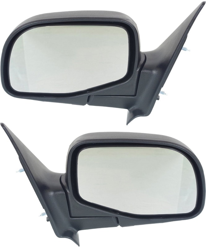 Manual Adjust Mirror Pair/Set for Ford Ranger 1998-2005, Mazda Pickup 1996-2005, Right (Passenger) and Left (Driver), Manual Folding, Non-Heated, Paintable Replacement