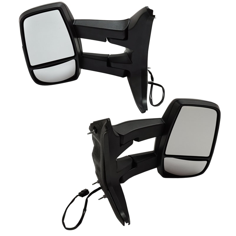 Towing Mirror Pair/Set for Ford Transit Van 2015-2019, Right (Passenger) and Left (Driver), Power Operated, Manual Folding, Non-Heated, Textured, with Long Arm and Low Roof, Replacement