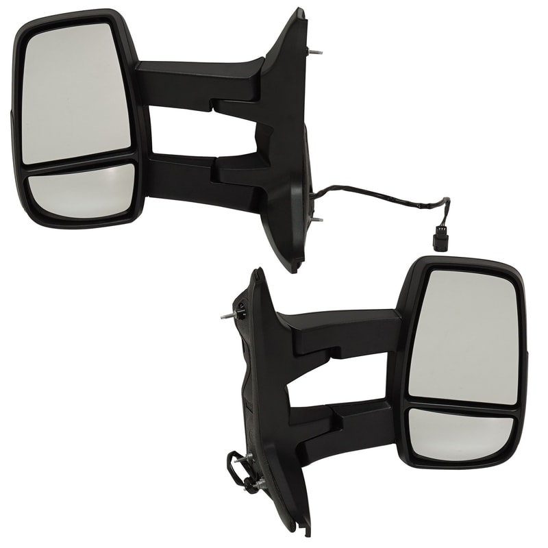 Towing Mirror Pair/Set for Ford Transit Van 2015-2017, Manual Folding, Non-Heated, Textured, w/ Long Arm, Right (Passenger) and Left (Driver), for Medium/High Roof - Power Replacement