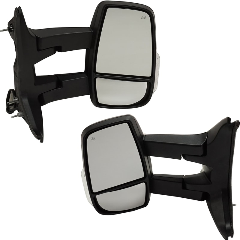 Towing Mirror Pair/Set for Ford Transit Van 2015-2017, Right (Passenger) & Left (Driver), Power, Manual Folding, Heated, Textured, with Long Arm and Signal Light, for Medium/High Roof - Replacement