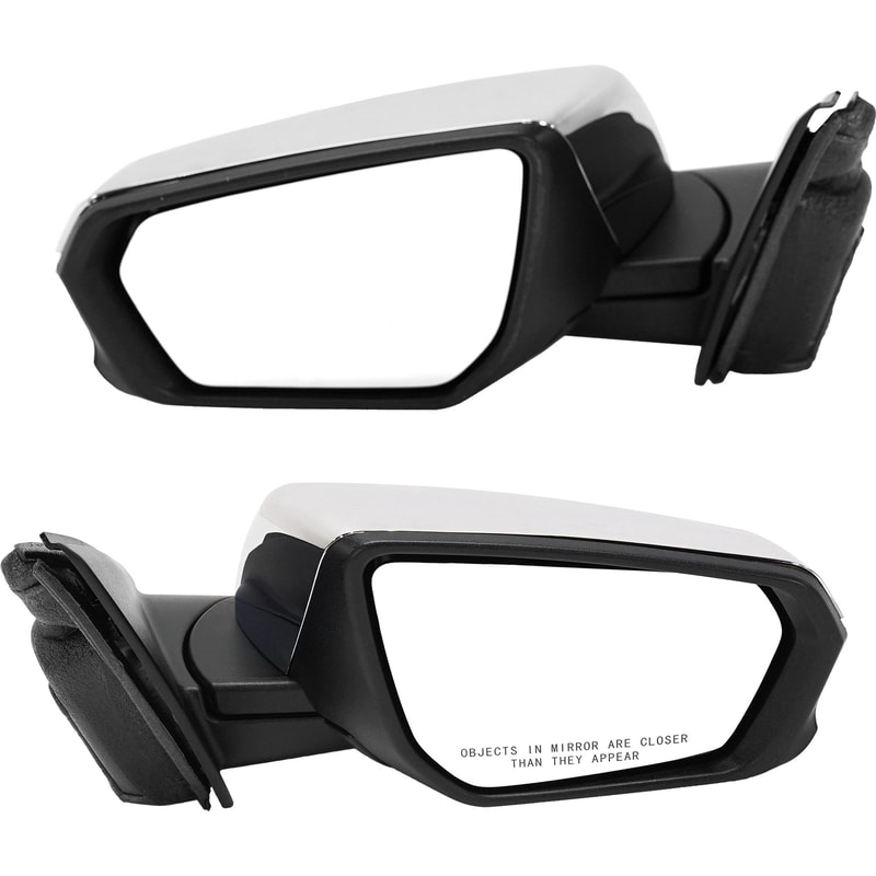Mirror Pair/Set for 2018-2023 Terrain/Equinox, Denali Model, Right (Passenger) and Left (Driver), Power, Manual Folding, Heated, Chrome, Without Blind Spot Detection and Signal Light, Replacement