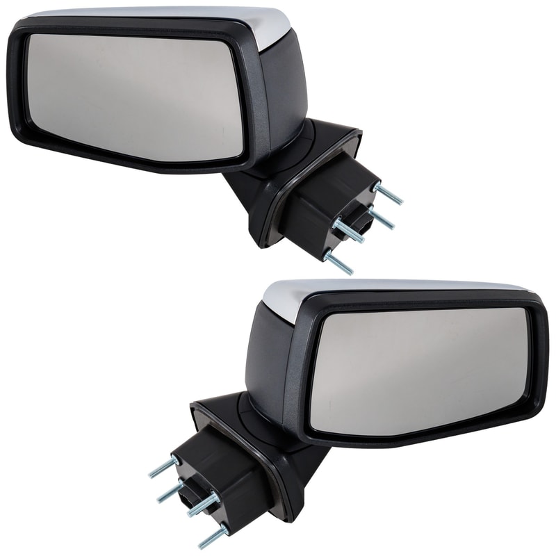 Replacement Mirror Pair/Set for GMC Sierra 1500 (2019-2023), Right (Passenger) and Left (Driver), Non-Towing, Power-Controlled, Manual Folding, Heated, Chrome, for 22-22 Crew/Extended Cab Pick-Up, without Signal Light, Auto-Dimming