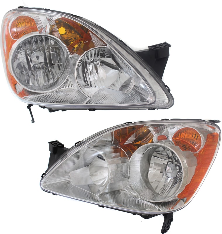 Headlight Pair/Set for Honda CR-V 2005-2006, Right (Passenger) and Left (Driver), Lens and Housing, Halogen Replacement