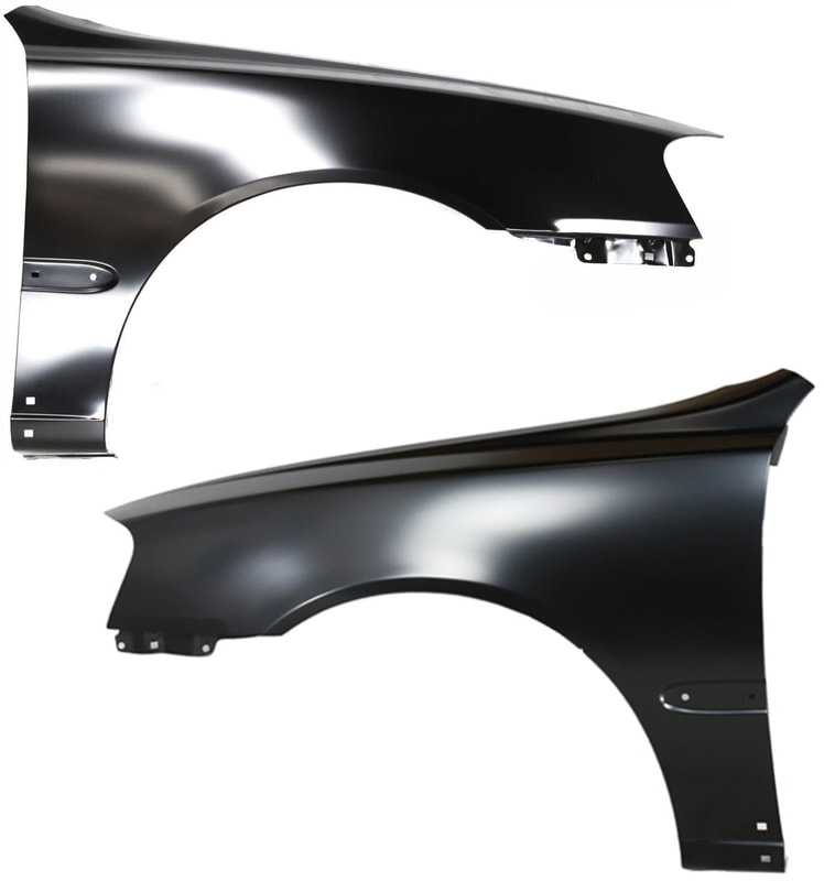 Front Fender Pair/Set for Hyundai Accent 2000-2002, Right (Passenger) and Left (Driver), Primed (Ready to Paint) with Body Side Molding Holes, Replacement