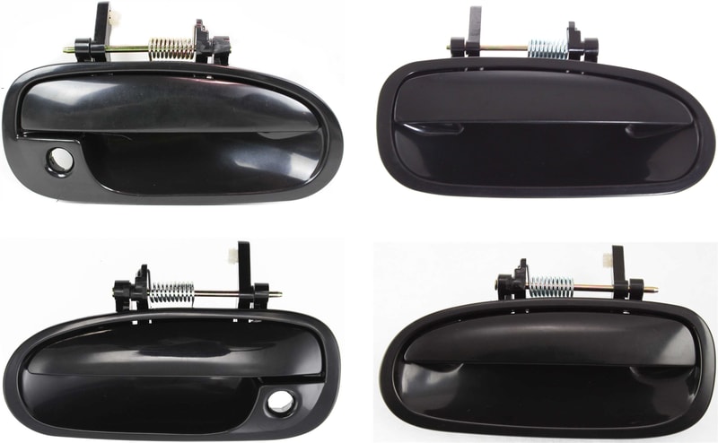 Front and Rear Door Handle Pair/Set for 1996-2000 Honda Civic, Right (Passenger) and Left (Driver), Outside, Smooth Black Replacement