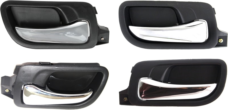 Front and Rear Door Handle Pair/Set for 2003-2007 Honda Accord Sedan, Right (Passenger) and Left (Driver), Inside, Chrome Lever + Black Bezel, Plastic Replacement