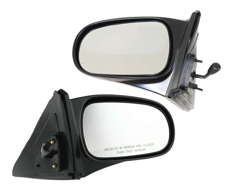 Manual Remote Mirror Pair/Set for Honda Civic 1996-2000, Right (Passenger) and Left (Driver), Non-Folding, Non-Heated, Textured, without Auto Dimming, BSD, or Memory, No Signal Light, Coupe/Hatchback Replacement