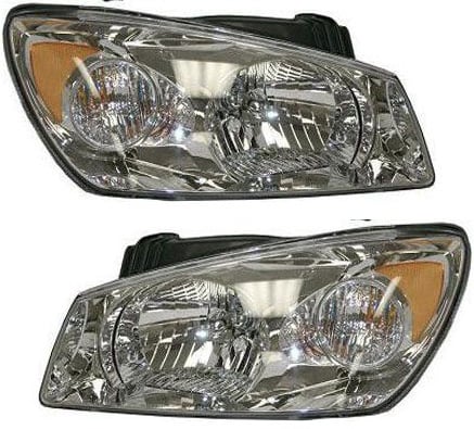 Pair/Set - Headlight Assembly for 2004-2005 Spectra LX Model, New Body Style, Right (Passenger) and Left (Driver), Halogen, Replacement.