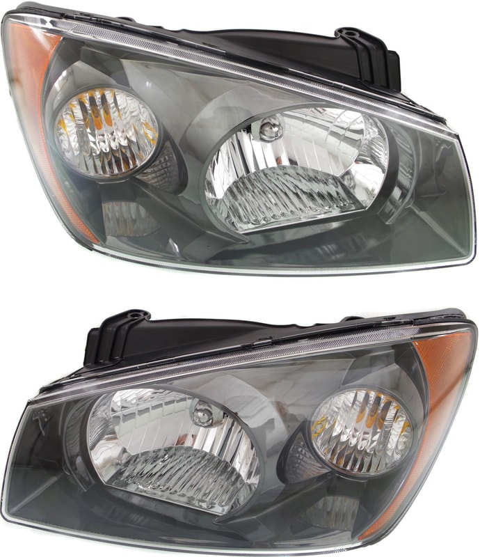 Headlight Assembly Pair/Set for 2004-2006 Kia Spectra - Right (Passenger) and Left (Driver), Halogen, New Body Style, Hatchback/Sedan, Excluding LX Model, Replacement