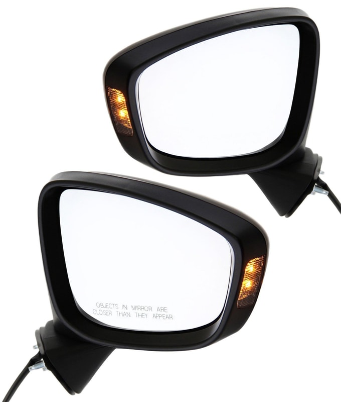 Power Mirror Pair/Set for Mazda CX-5 (2013-2015), Right (Passenger) and Left (Driver), Manual Folding, Non-Heated, Paintable, with In-Housing Signal Light, without Auto Dimming, BSD, Memory Replacement