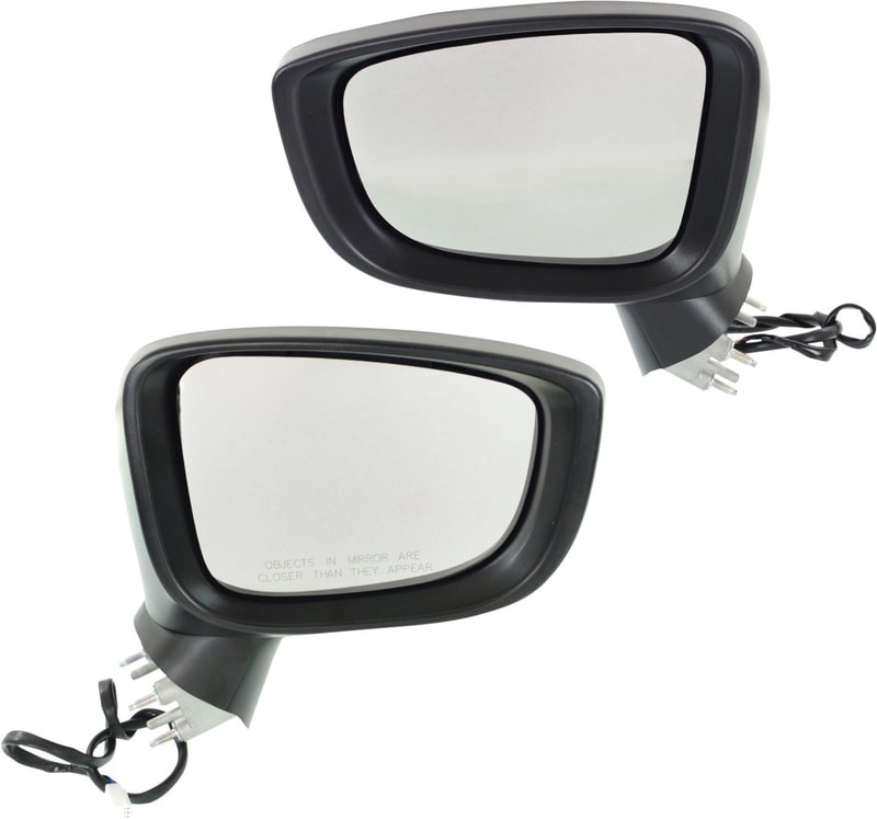 Power Mirror Pair/Set for 2014-2016 Mazda 3 HB/Sedan Japan Built Vehicle, Manual Folding, Non-Heated, Paintable, Right (Passenger) & Left (Driver), w/o Blind Spot Detection and Signal Light - Replacement