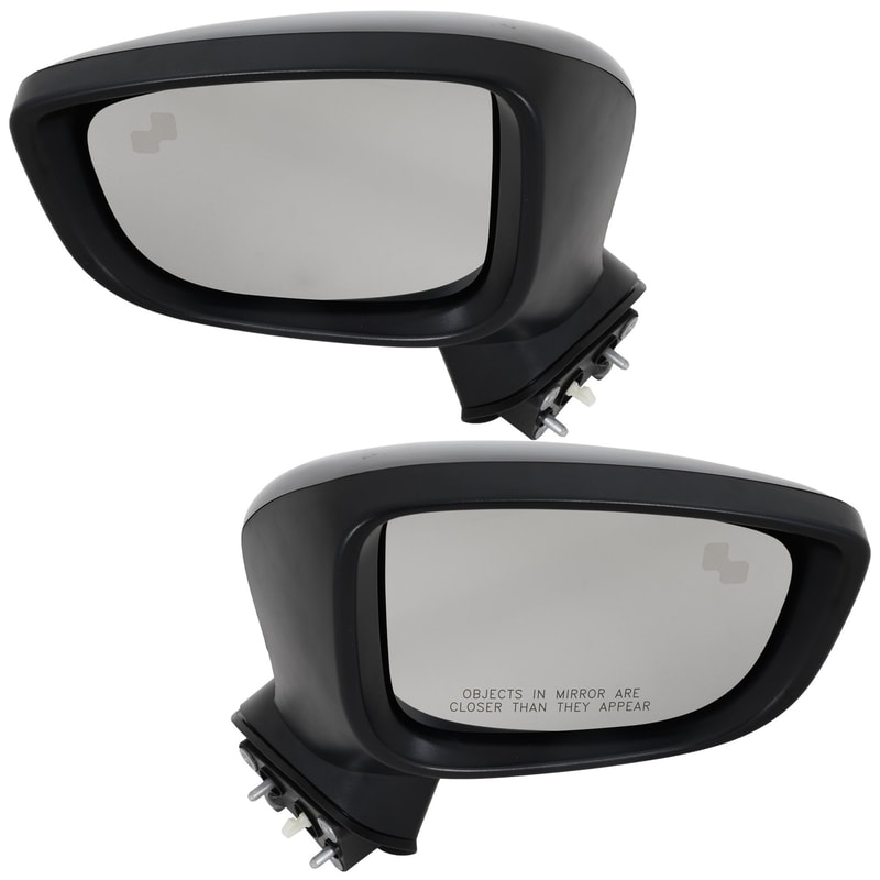 Mirror Pair/Set for Mazda 3 2017-2018, Right (Passenger) and Left (Driver), Manual Folding, Power, Non-Heated, Paintable, with Blind Spot Detection and Signal Light, Mexico Built Vehicle, Hatchback/Sedan Replacement