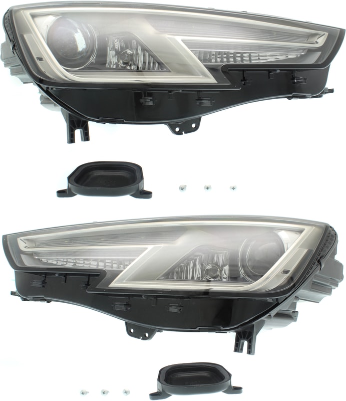 Headlight Pair/Set for Audi A4/A4 Allroad (2017-2019) and A4 Quattro (2017-2018), Right (Passenger) and Left (Driver), Lens and Housing, Xenon, with Halogen High Beam and Turn Signal Light Bulb, without HID Bulb Replacement