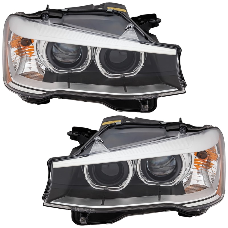 Headlight Pair/Set for BMW X3 (2015-2017) / X4 (2015-2018) Right (Passenger) & Left (Driver), Lens and Housing, Xenon, w/o HID bulb and ballast, w/o Adaptive Headlight Replacement
