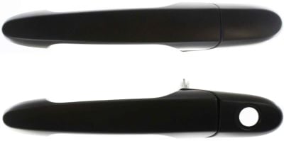 Front Exterior Door Handle Pair/Set for Chevrolet Cobalt 2005-2010 / Chevrolet Impala 2006-2013, Right (Passenger) and Left (Driver), Smooth Black, without Keyhole, Plastic, Rear Placement, Replacement
