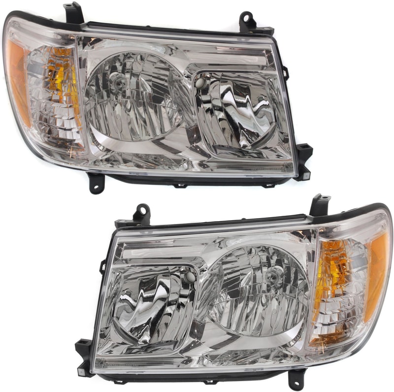 Headlight Lens and Housing Pair/Set for 2006-2007 Toyota Land Cruiser, Right (Passenger) and Left (Driver) Replacement
