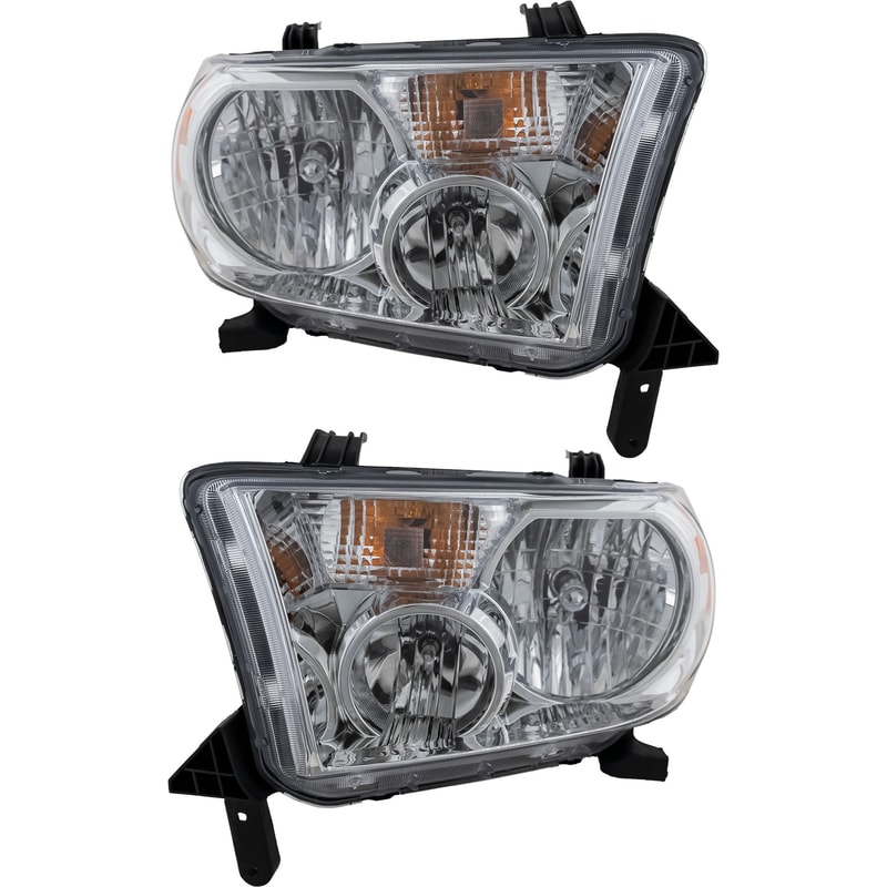 Headlight Assembly Pair/Set for Toyota Sequoia (2008-2017) & Toyota Tundra (2007-2013), Halogen, Without Leveling System, Right (Passenger) and Left (Driver) Replacement