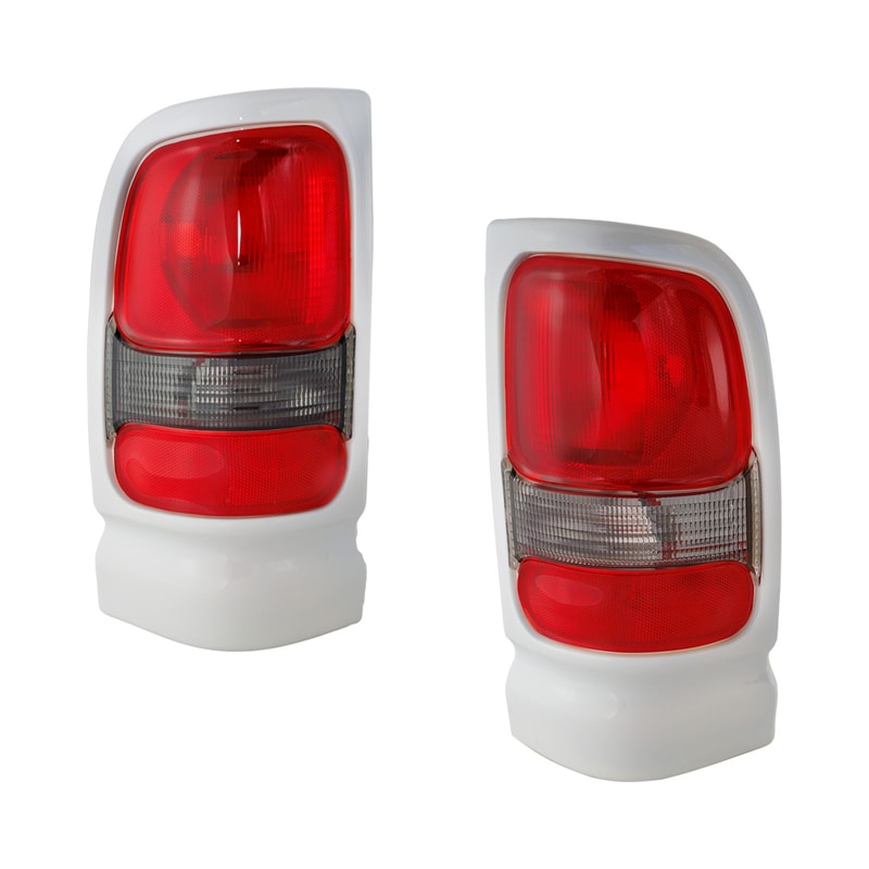 Tail Light Replacement Pair/Set for Dodge Ram Pickup 1994-2001, Right (Passenger) and Left (Driver) Lens and Housing, with Sport Package, White