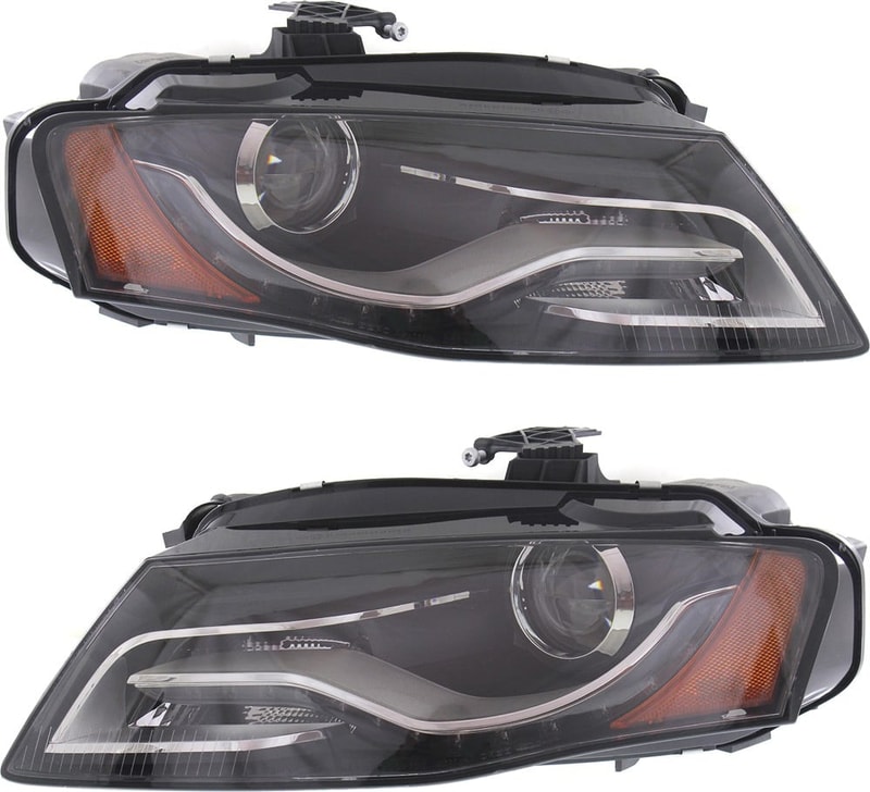 Headlight Pair/Set for Audi A4 2009-2010/S4 2010-2010, Right (Passenger) and Left (Driver), Lens and Housing, Xenon, Without HID Pair/Set, Without Curve Lighting, Sedan/Wagon, Up to June 21, 2010, Replacement
