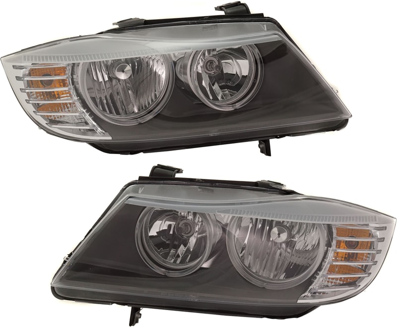 Headlight Pair/Set for BMW 3-Series 2009-2012, Right (Passenger) and Left (Driver) Side, Lens and Housing, Halogen, Sedan/Wagon, Replacement Models: for 320i, 323i, 325i, 328i, 330i, 335i.