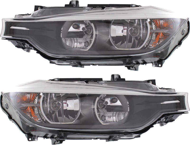 Headlight Assembly Pair/Set for BMW 3-Series (2012-2015) Sedan/Wagon, Right (Passenger) and Left (Driver), Halogen, Replacement: - 316i, 318i, 320i, 325i, 328i, 330i, 335i, M3