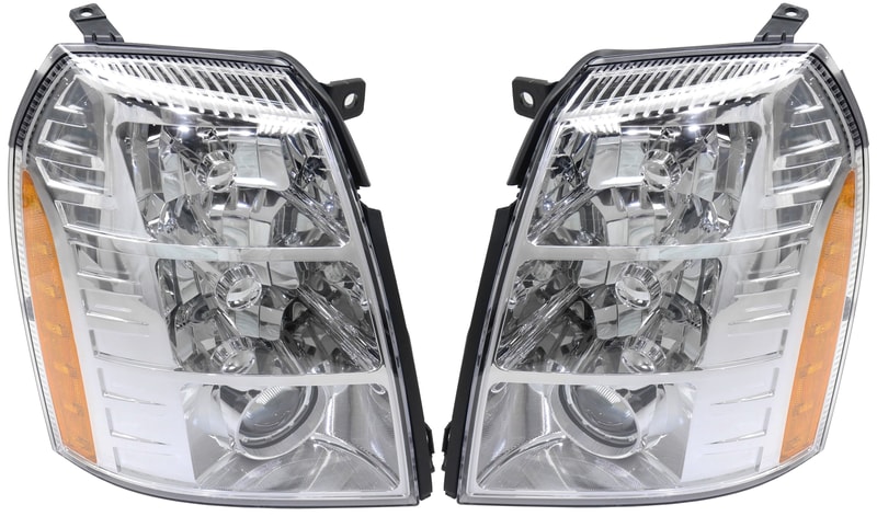 Headlight Assembly Pair/Set for Cadillac Escalade 2007-2009, Right (Passenger) and Left (Driver), HID/Xenon, with HID Pair/Set, 1st Design Replacement