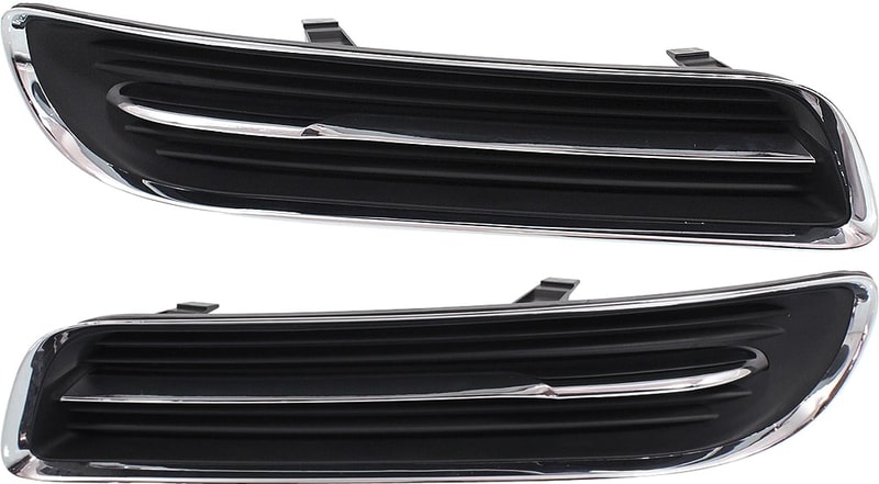 Front Fog Light Cover Pair/Set for 2011-2014 Chrysler 300, Right (Passenger) and Left (Driver), Black and Chrome, with Chrome Trim, without Fog Light Hole, Replacement