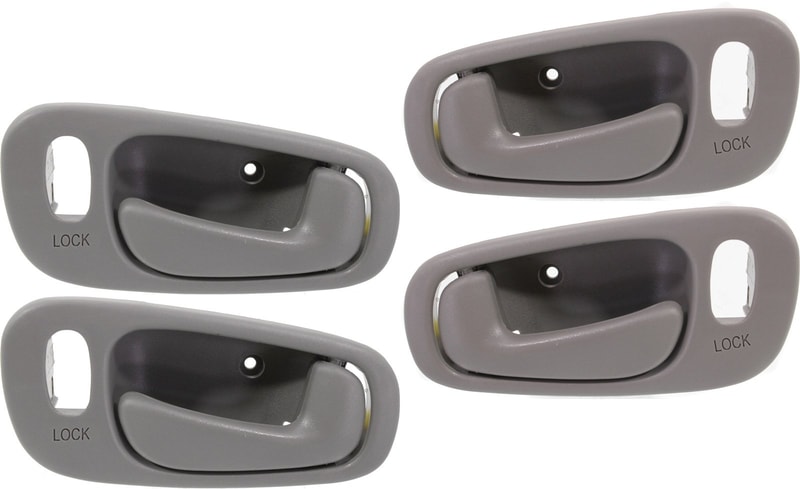 Front and Rear Inside Door Handle Pair/Set of 4 for 1998-2002 Toyota Corolla, Right (Passenger) and Left (Driver), Gray, with Power Lock and Lock Hole, Replacement