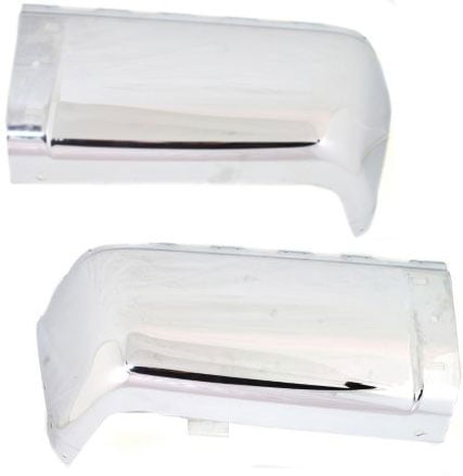 Rear Bumper End Pair/Set for GMC Sierra/Chevrolet Silverado Fullsize Pickup 2007-2014, Right (Passenger) and Left (Driver), Chrome, without Sensor Holes, Fits 2007 Non Classic - Replacement