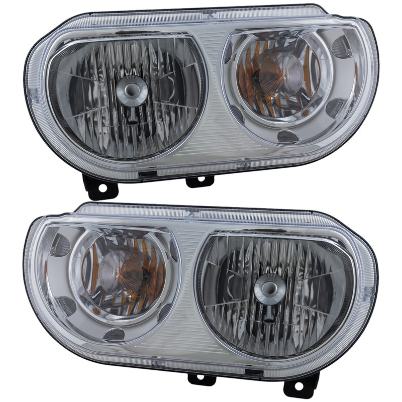 Headlight Assembly Pair/Set for 2009-2014 Dodge Challenger, Right (Passenger) and Left (Driver), Halogen Replacement