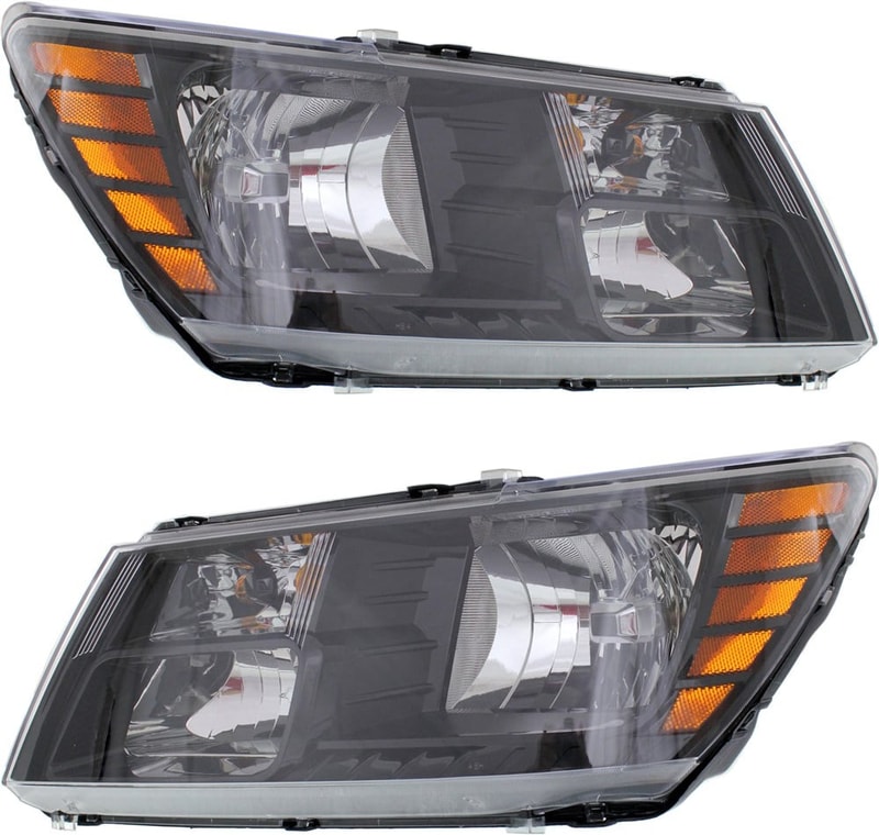 Headlight Assembly for Dodge Journey 2014-2020, Right (Passenger) and Left (Driver), Halogen with Black Trim, Replacement Pair/Set