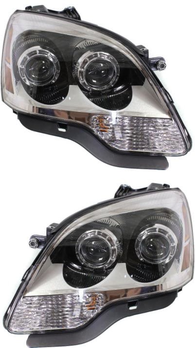 Pair/Set - Headlight Assembly for GMC Acadia 2008-2012, Right (Passenger) and Left (Driver), 2nd Design, Halogen, Clear Projector Lens Replacement