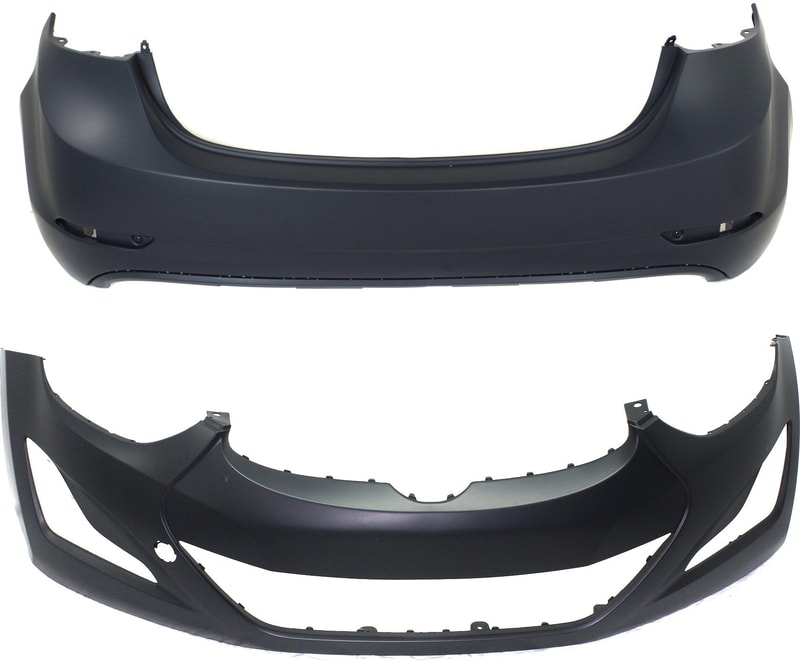 Front and Rear Bumper Cover Set for Hyundai Elantra Sedan, Korea Built, 2014-2016, Primed (Ready to Paint), Replacement