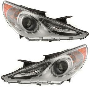 Headlight Assembly Pair/Set for Hyundai Sonata 2011-2014, Halogen Type 1, Right (Passenger) and Left (Driver), Excludes Hybrid Model, Replacement