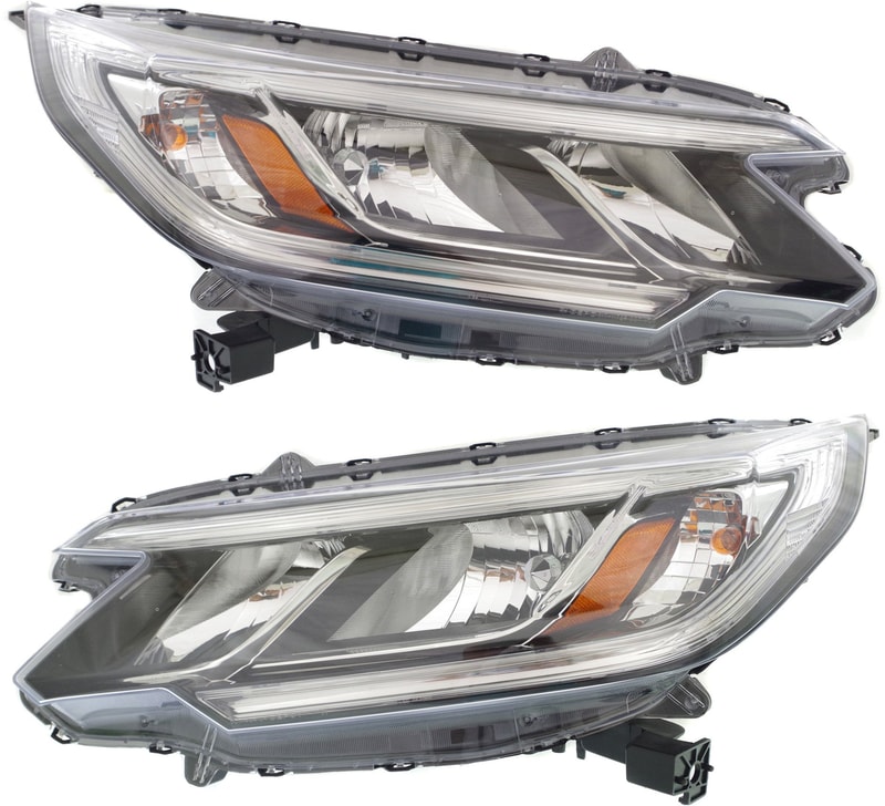 Headlight Assembly Pair/Set for Honda CR-V 2015-2016 LX Model, Right (Passenger) and Left (Driver), Halogen, Without LED Daytime Running Light, Replacement