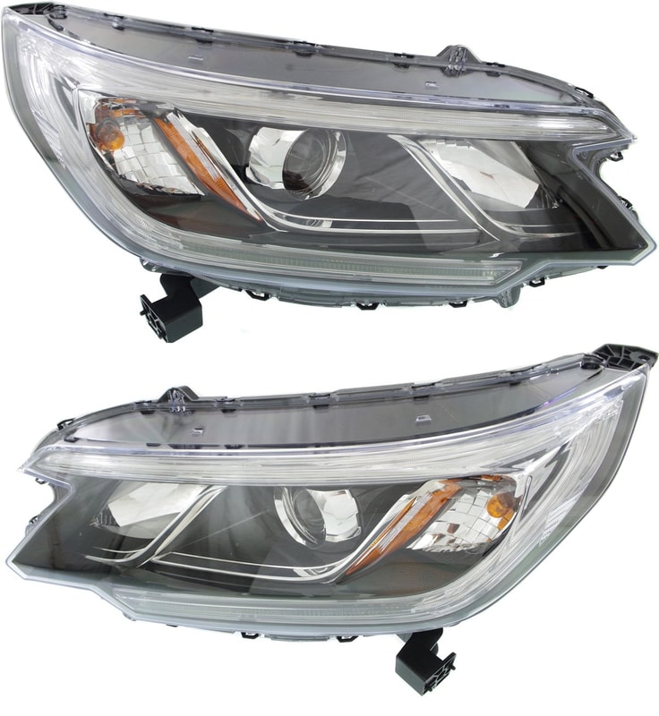 Headlight Assembly Pair/Set for Honda CR-V 2015-2016, Right (Passenger) and Left (Driver), Halogen, Touring Model Replacement