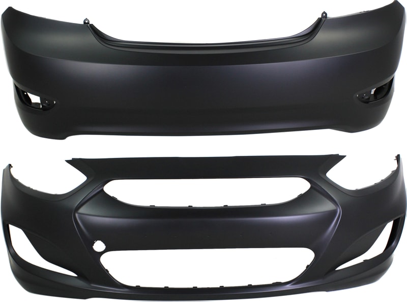 Front and Rear Bumper Cover Set for 2012-2013 Hyundai Accent Sedan, Primed (Ready to Paint), Replacement
