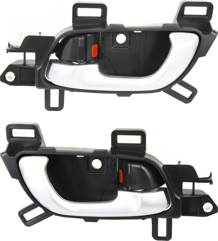 Front Door Handle Pair/Set for 2012-2015 Honda Civic, Right (Passenger) and Left (Driver), Inside, Silver Lever with Black Housing, Plastic, Replacement