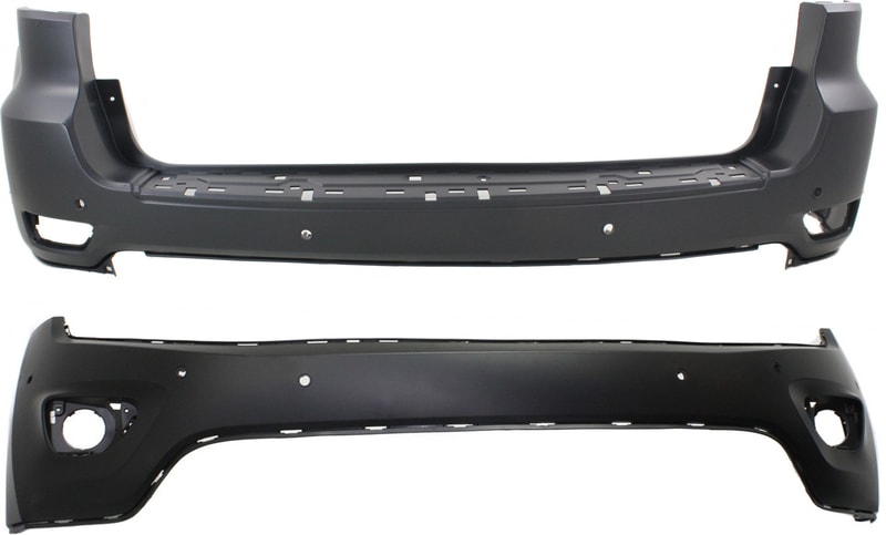 Front and Rear Bumper Cover Set for 2014-2015 Jeep Grand Cherokee, Primed (Ready to Paint), Excludes SRT-8 Model Replacement
