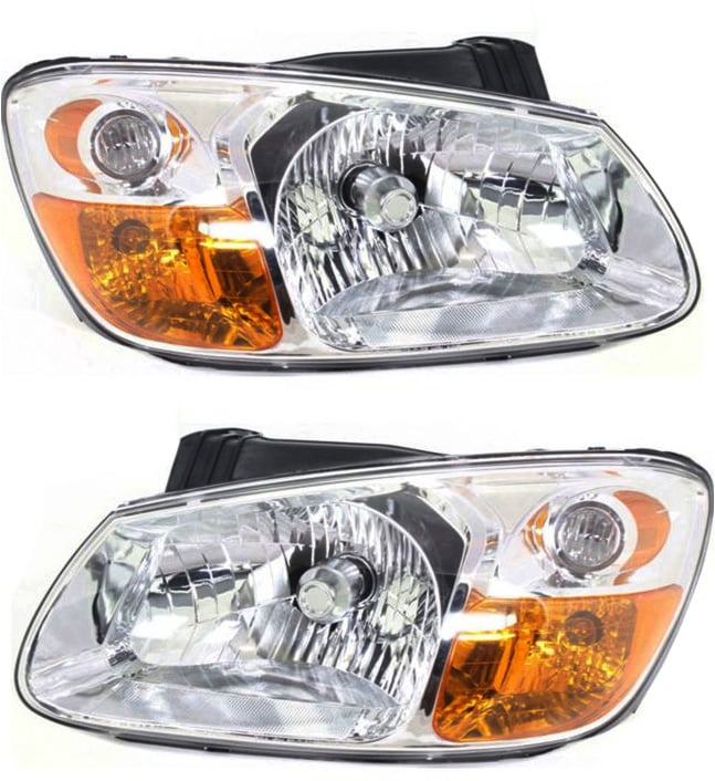 Headlight Assembly Pair/Set for 2007-2009 Kia Spectra Sedan, New Body Style, Right (Passenger) and Left (Driver), Halogen, Replacement