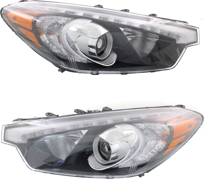 Headlight Assembly Pair/Set for KIA FORTE/FORTE KOUP/FORTE5 (2015-2016), Right (Passenger) and Left (Driver), Halogen with LED Position Light, Replacement