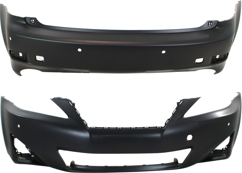 Front and Rear Bumper Cover Set for Lexus IS250/IS350 2011-2013, Primed (Ready to Paint) with Parking Distance Control Sensor Holes, Excludes C Model, Replacement